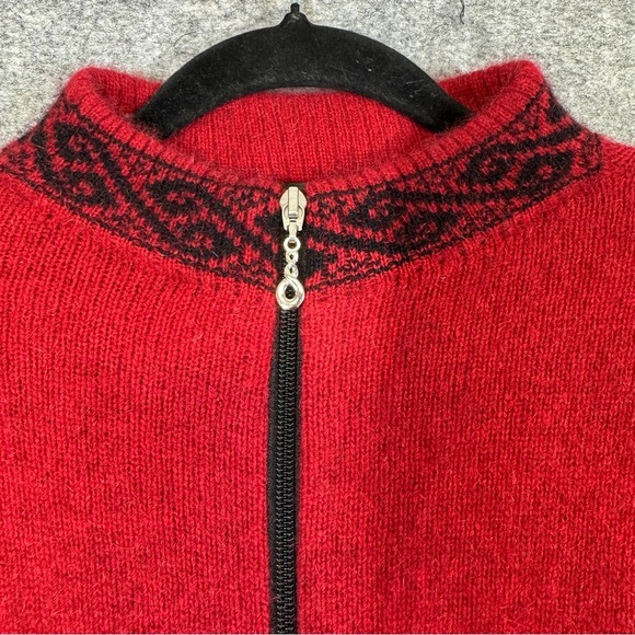 Lothlorian Red Wool Possum Blend Zip-Up Cardigan Sweater with Black Trim Women S - Picture 5 of 16